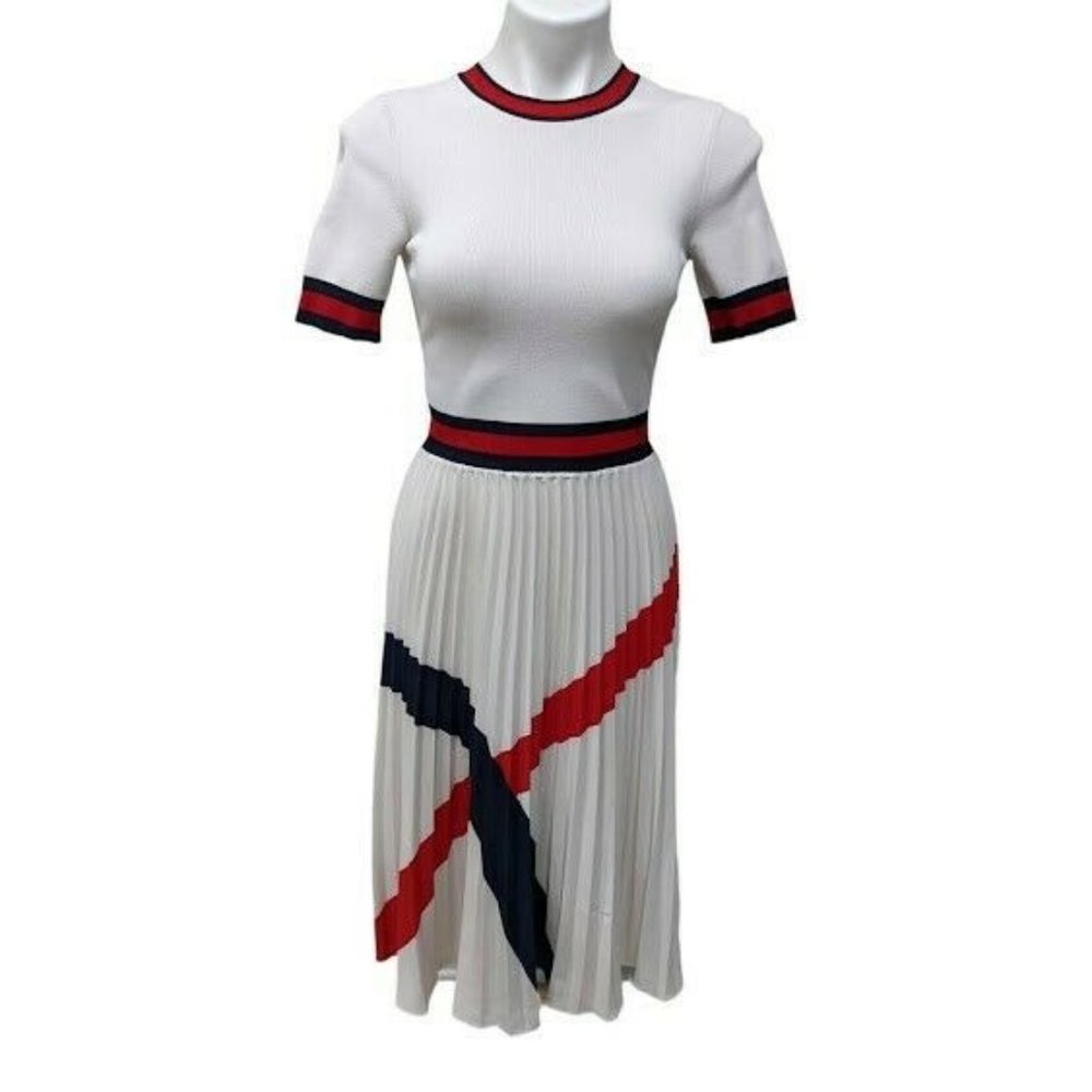 Ted Baker Size 1 US XS/4 Fynlie  Dress Red White Blue Pleated Hourglass Knit Top